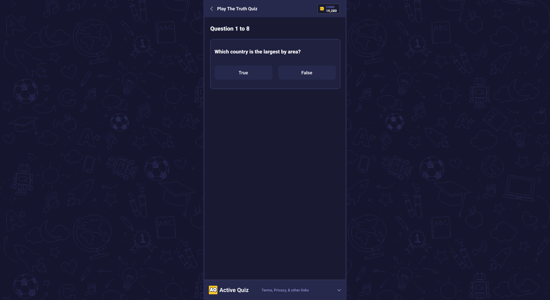 True or False Quiz UI