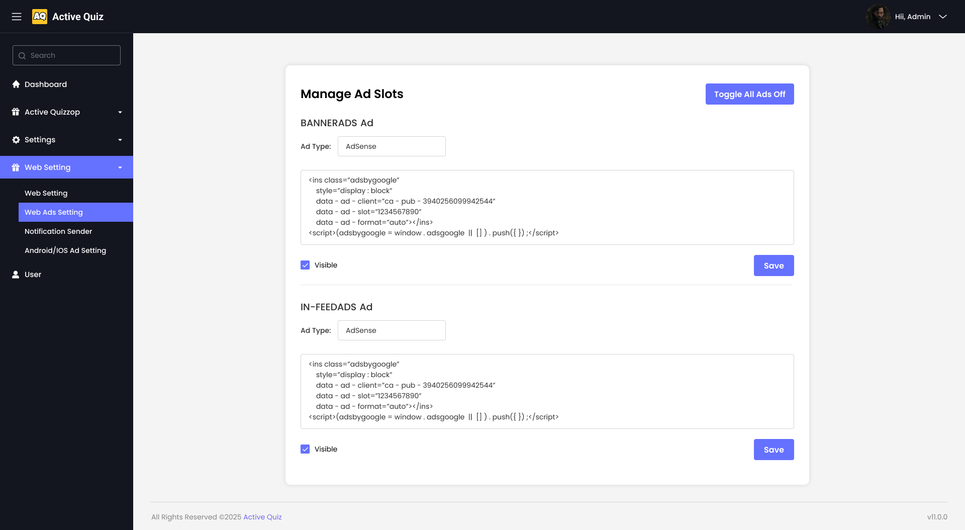 Web Ads Setting