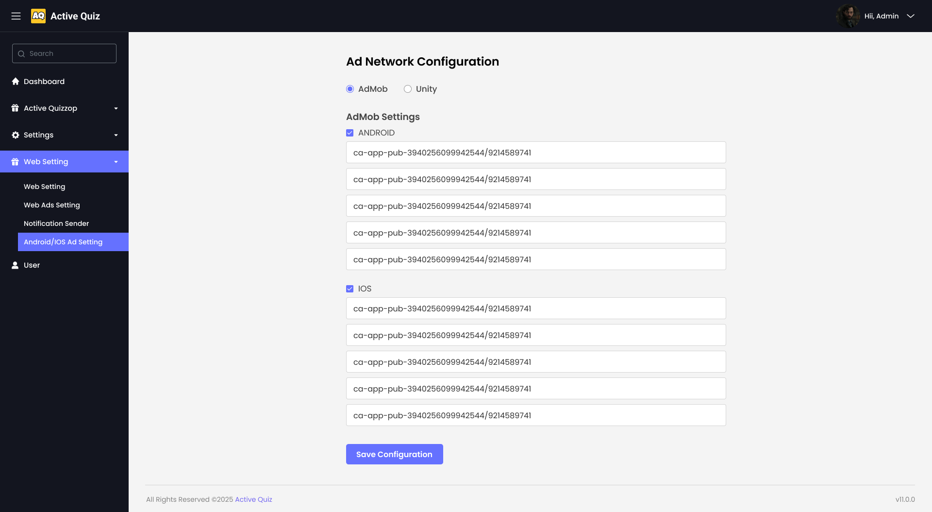 Ad Network Configuration