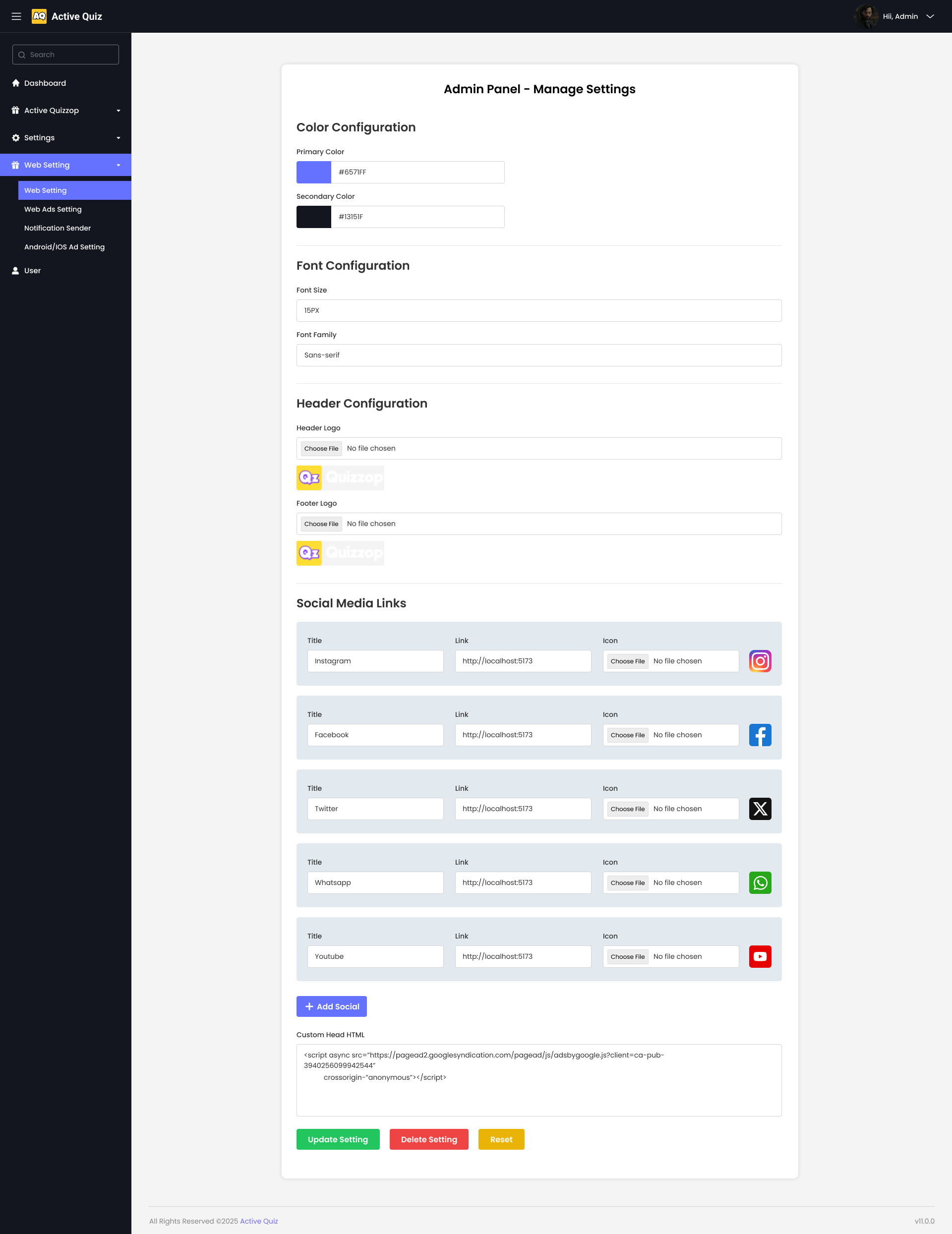 Web Ads Setting